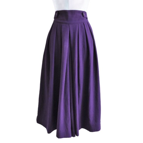 Vintage Gauchos Culottes Split Skirt Basque Waist Palazzo Purple Moonglow Button - Picture 5 of 10
